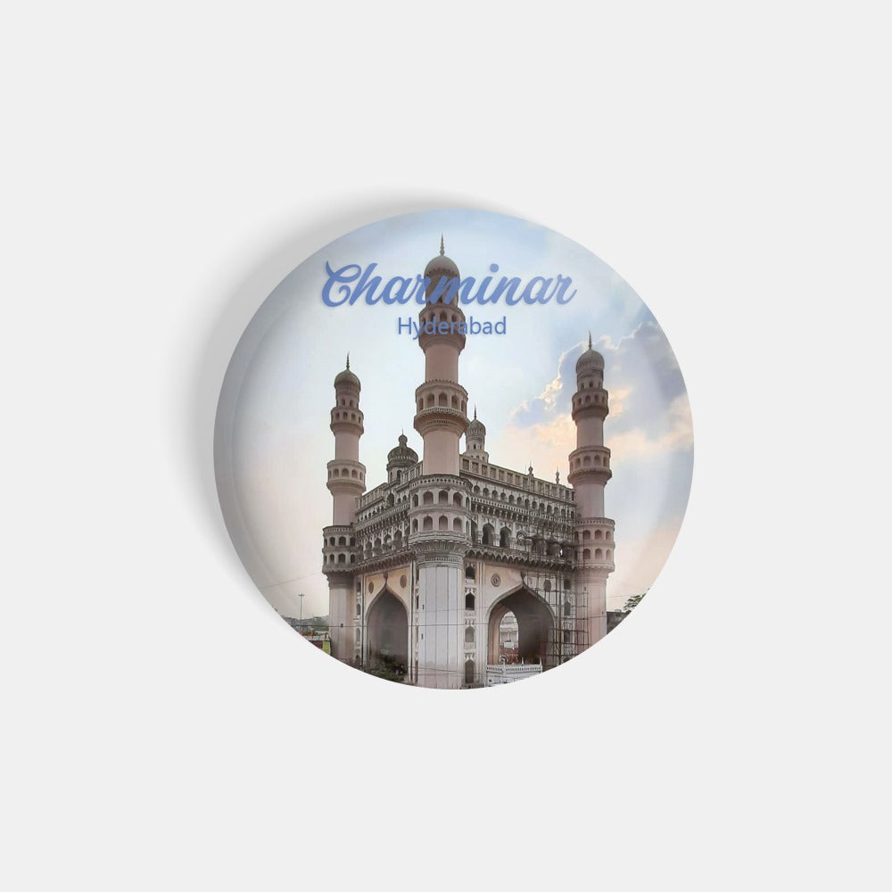 dhcrafts Round Fridge Magnet Multicolour Places Charminar Hyderabad D1 Glossy Finish Design Pack of 1 (58 mm)